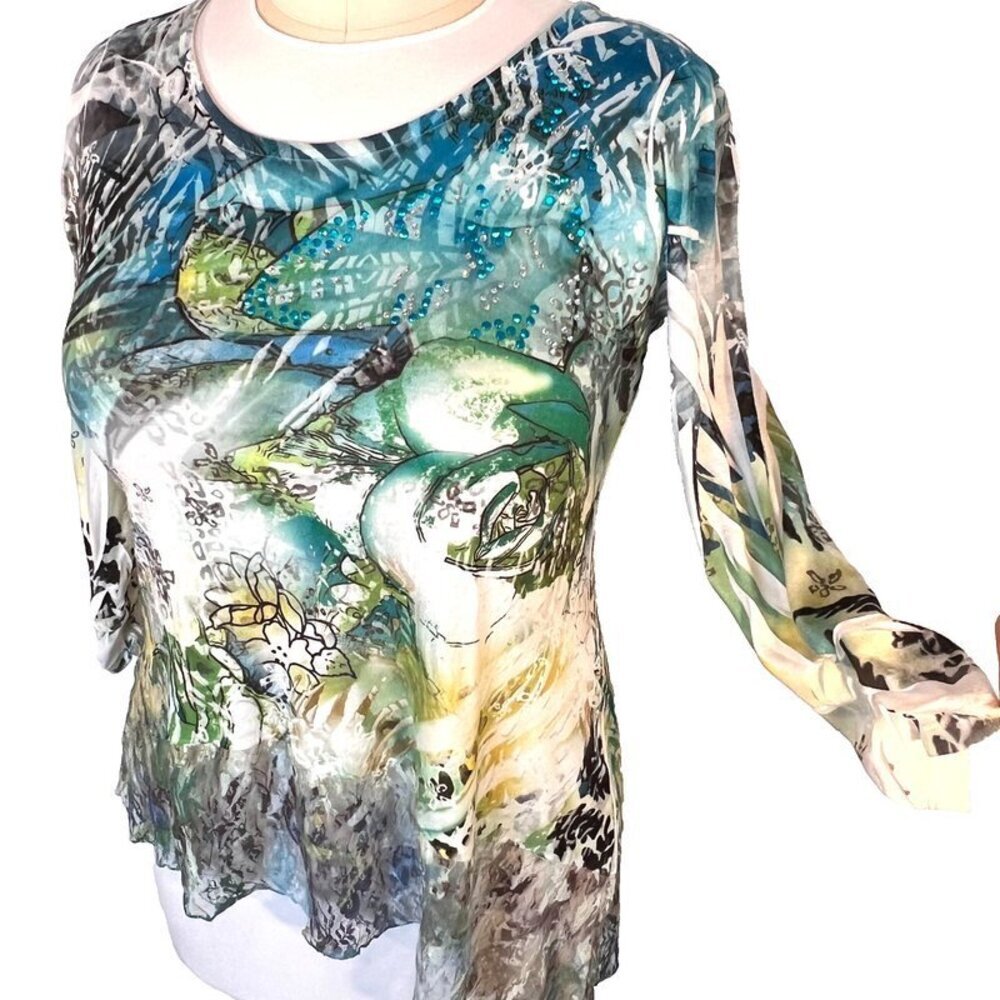 Style & Co - Women's L Tunic Top Lace Hem Sublimation Floral Animal Print - Picture 5 of 11